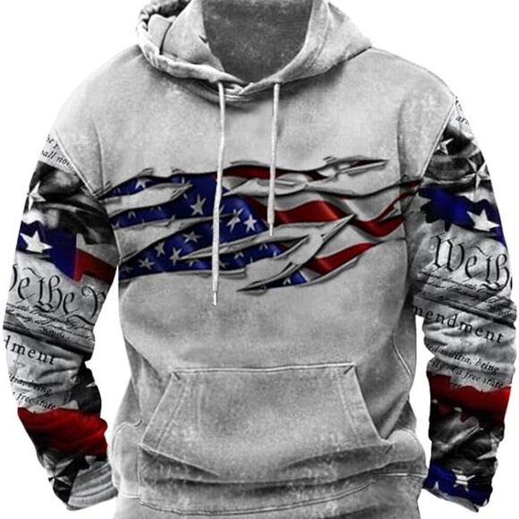 Other - American Flag Graphic Grey Hooded Sweatshirt Size 3XL